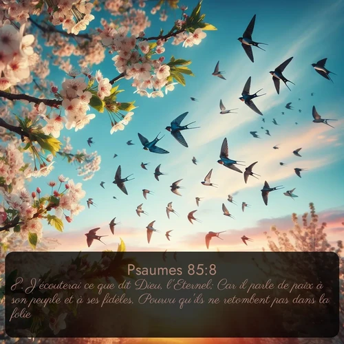 Segond Psaumes  ; image nature: image avec le verset biblique :J&#039;écouterai ce que dit Dieu, l&#039;Eternel; Car il parle de paix à son peuple et à ses fidèles, Pourvu qu&#039;ils ne retombent pas dans la folie. ;  ; 85:8