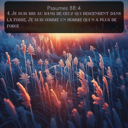 Segond Psaumes  ; image nature: image avec le verset biblique :Je suis mis au rang de ceux qui descendent dans la fosse, Je suis comme un homme qui n&#039;a plus de force. ;  ; 88:4