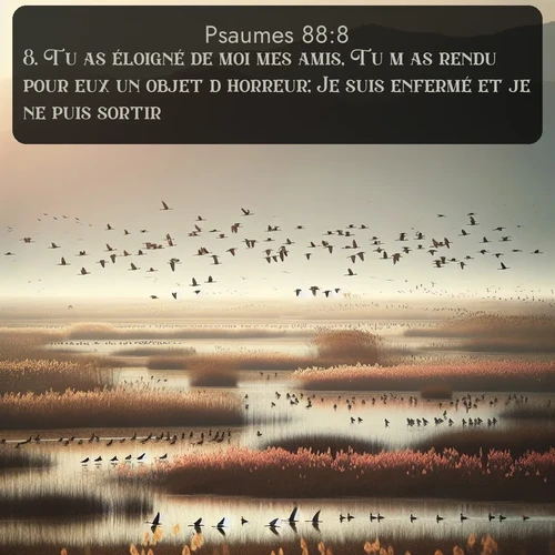 Segond Psaumes  ; image nature: image avec le verset biblique :Tu as éloigné de moi mes amis, Tu m&#039;as rendu pour eux un objet d&#039;horreur; Je suis enfermé et je ne puis sortir. ;  ; 88:8