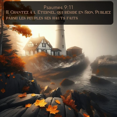 Segond Psaumes  ; image nature: image avec le verset biblique :Chantez à l&#039;Eternel, qui réside en Sion, Publiez parmi les peuples ses hauts faits! ;  ; 9:11