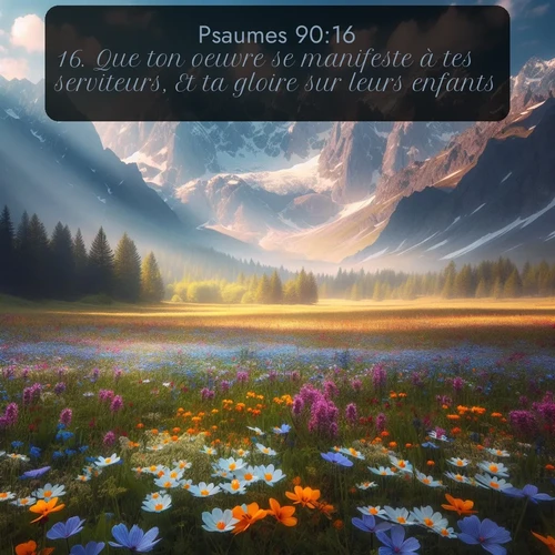 Segond Psaumes  ; image nature: image avec le verset biblique :Que ton oeuvre se manifeste à tes serviteurs, Et ta gloire sur leurs enfants! ;  ; 90:16