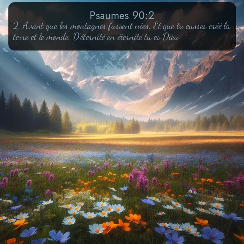 Segond Psaumes  ; image nature: image avec le verset biblique :Avant que les montagnes fussent nées, Et que tu eusses créé la terre et le monde, D&#039;éternité en éternité tu es Dieu. ;  ; 90:2