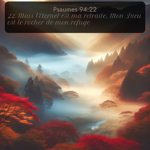 Segond Psaumes  ; image nature: image avec le verset biblique :Mais l&#039;Eternel est ma retraite, Mon Dieu est le rocher de mon refuge. ;  ; 94:22