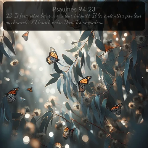 Segond Psaumes  ; image nature: image avec le verset biblique :Il fera retomber sur eux leur iniquité, Il les anéantira par leur méchanceté; L&#039;Eternel, notre Dieu, les anéantira. ;  ; 94:23
