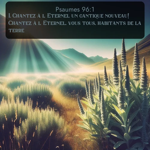 Segond Psaumes  ; image nature: image avec le verset biblique :Chantez à l&#039;Eternel un cantique nouveau! Chantez à l&#039;Eternel, vous tous, habitants de la terre! ;  ; 96:1