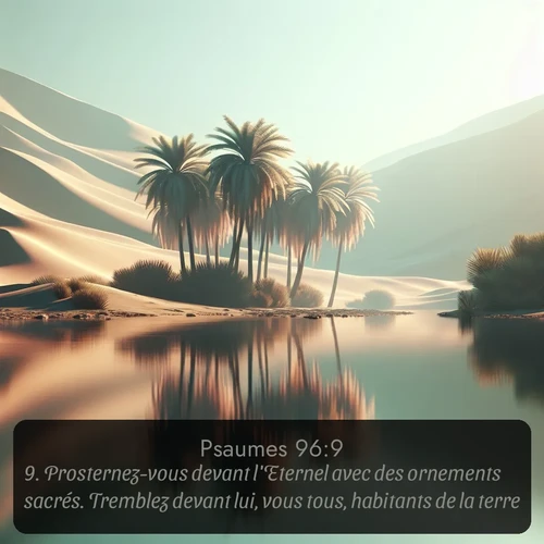 Segond Psaumes  ; image nature: image avec le verset biblique :Prosternez-vous devant l&#039;Eternel avec des ornements sacrés. Tremblez devant lui, vous tous, habitants de la terre! ;  ; 96:9