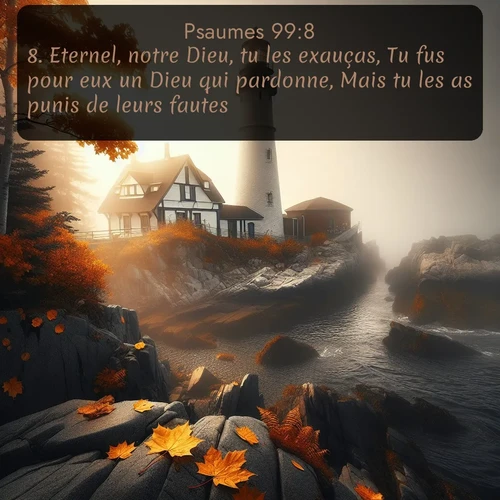 Segond Psaumes  ; image nature: image avec le verset biblique :Eternel, notre Dieu, tu les exauças, Tu fus pour eux un Dieu qui pardonne, Mais tu les as punis de leurs fautes. ;  ; 99:8