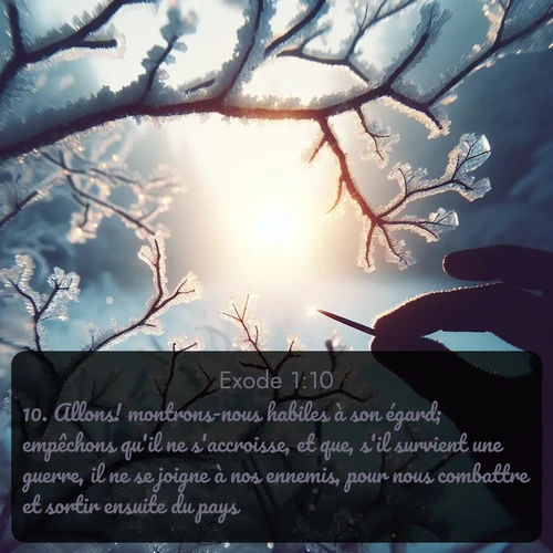 Segond Exode  ; image nature: image avec le verset biblique :Allons! montrons-nous habiles à son égard; empêchons qu&#039;il ne s&#039;accroisse, et que, s&#039;il survient une guerre, il ne se joigne à nos ennemis, pour nous combattre et sortir ensuite du pays. ;  ; 1:10