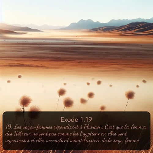 Segond Exode  ; image nature: image avec le verset biblique :Les sages-femmes répondirent à Pharaon: C&#039;est que les femmes des Hébreux ne sont pas comme les Egyptiennes; elles sont vigoureuses et elles accouchent avant l&#039;arrivée de la sage-femme. ;  ; 1:19
