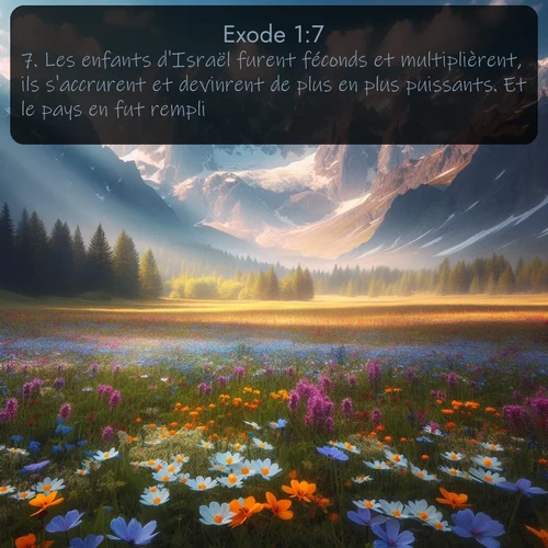 Segond Exode  ; image nature: image avec le verset biblique :Les enfants d&#039;Israël furent féconds et multiplièrent, ils s&#039;accrurent et devinrent de plus en plus puissants. Et le pays en fut rempli. ;  ; 1:7