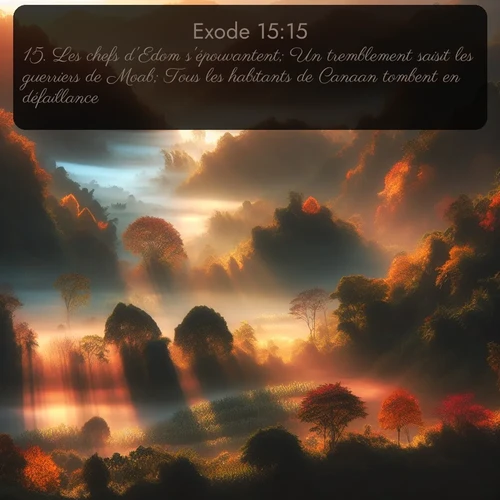 Segond Exode  ; image nature: image avec le verset biblique :Les chefs d&#039;Edom s&#039;épouvantent; Un tremblement saisit les guerriers de Moab; Tous les habitants de Canaan tombent en défaillance. ;  ; 15:15