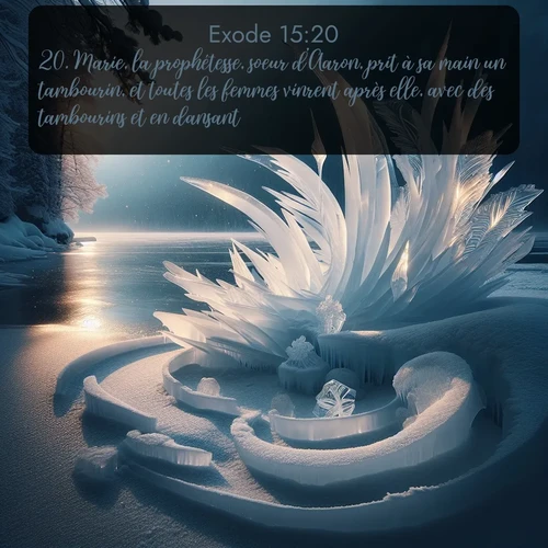 Segond Exode  ; image nature: image avec le verset biblique :Marie, la prophétesse, soeur d&#039;Aaron, prit à sa main un tambourin, et toutes les femmes vinrent après elle, avec des tambourins et en dansant. ;  ; 15:20