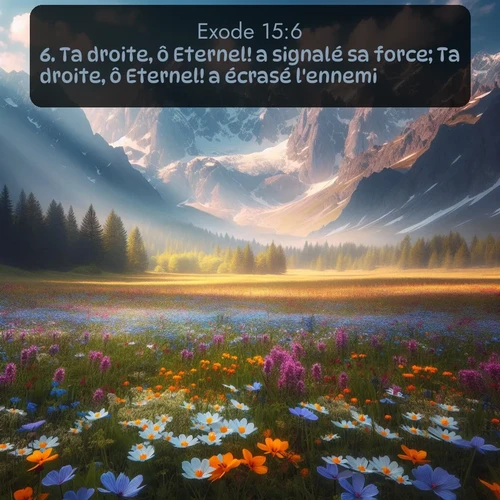 Segond Exode  ; image nature: image avec le verset biblique :Ta droite, ô Eternel! a signalé sa force; Ta droite, ô Eternel! a écrasé l&#039;ennemi. ;  ; 15:6