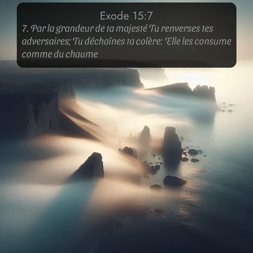 Segond Exode  ; image nature: image avec le verset biblique :Par la grandeur de ta majesté Tu renverses tes adversaires; Tu déchaînes ta colère: Elle les consume comme du chaume. ;  ; 15:7