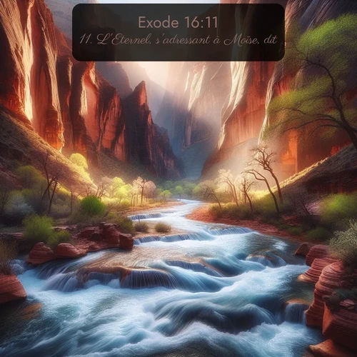 Segond Exode  ; image nature: image avec le verset biblique :L&#039;Eternel, s&#039;adressant à Moïse, dit: ;  ; 16:11