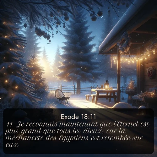 Segond Exode  ; image nature: image avec le verset biblique :Je reconnais maintenant que l&#039;Eternel est plus grand que tous les dieux; car la méchanceté des Egyptiens est retombée sur eux. ;  ; 18:11