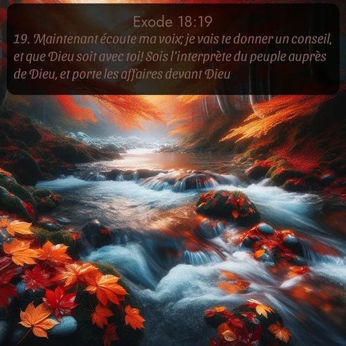 Segond Exode  ; image nature: image avec le verset biblique :Maintenant écoute ma voix; je vais te donner un conseil, et que Dieu soit avec toi! Sois l&#039;interprète du peuple auprès de Dieu, et porte les affaires devant Dieu. ;  ; 18:19