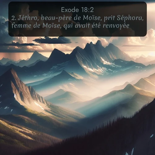 Segond Exode  ; image nature: image avec le verset biblique :Jéthro, beau-père de Moïse, prit Séphora, femme de Moïse, qui avait été renvoyée. ;  ; 18:2