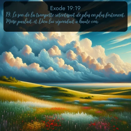 Segond Exode  ; image nature: image avec le verset biblique :Le son de la trompette retentissait de plus en plus fortement. Moïse parlait, et Dieu lui répondait à haute voix. ;  ; 19:19