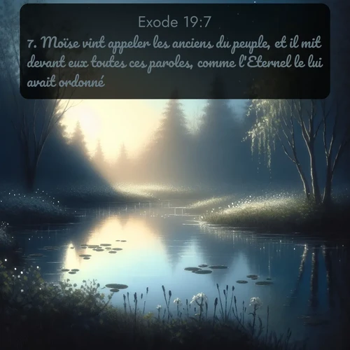 Segond Exode  ; image nature: image avec le verset biblique :Moïse vint appeler les anciens du peuple, et il mit devant eux toutes ces paroles, comme l&#039;Eternel le lui avait ordonné. ;  ; 19:7