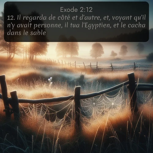 Segond Exode  ; image nature: image avec le verset biblique :Il regarda de côté et d&#039;autre, et, voyant qu&#039;il n&#039;y avait personne, il tua l&#039;Egyptien, et le cacha dans le sable. ;  ; 2:12