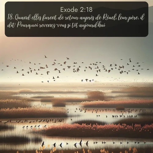 Segond Exode  ; image nature: image avec le verset biblique :Quand elles furent de retour auprès de Réuel, leur père, il dit: Pourquoi revenez-vous si tôt aujourd&#039;hui? ;  ; 2:18