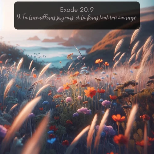Segond Exode  ; image nature: image avec le verset biblique :Tu travailleras six jours, et tu feras tout ton ouvrage. ;  ; 20:9