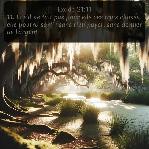 Segond Exode  ; image nature: image avec le verset biblique :Et s&#039;il ne fait pas pour elle ces trois choses, elle pourra sortir sans rien payer, sans donner de l&#039;argent. ;  ; 21:11
