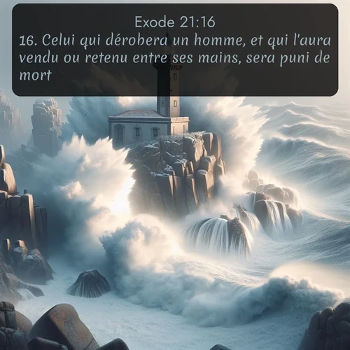 Segond Exode  ; image nature: image avec le verset biblique :Celui qui dérobera un homme, et qui l&#039;aura vendu ou retenu entre ses mains, sera puni de mort. ;  ; 21:16