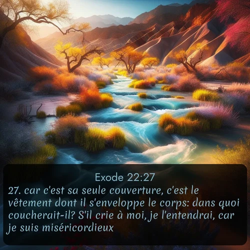 Segond Exode  ; image nature: image avec le verset biblique :car c&#039;est sa seule couverture, c&#039;est le vêtement dont il s&#039;enveloppe le corps: dans quoi coucherait-il? S&#039;il crie à moi, je l&#039;entendrai, car je suis miséricordieux. ;  ; 22:27