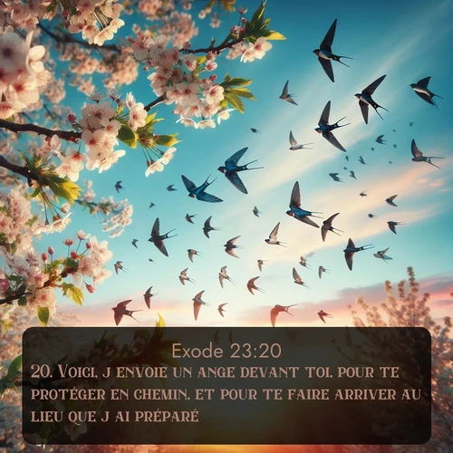 Segond Exode  ; image nature: image avec le verset biblique :Voici, j&#039;envoie un ange devant toi, pour te protéger en chemin, et pour te faire arriver au lieu que j&#039;ai préparé. ;  ; 23:20