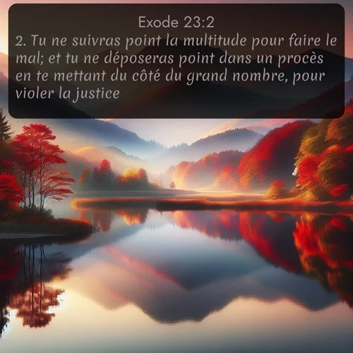 Segond Exode  ; image nature: image avec le verset biblique :Tu ne suivras point la multitude pour faire le mal; et tu ne déposeras point dans un procès en te mettant du côté du grand nombre, pour violer la justice. ;  ; 23:2