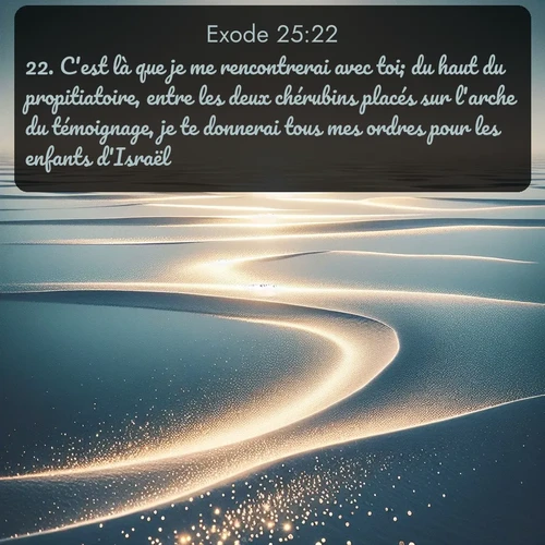 Segond Exode  ; image nature: image avec le verset biblique :C&#039;est là que je me rencontrerai avec toi; du haut du propitiatoire, entre les deux chérubins placés sur l&#039;arche du témoignage, je te donnerai tous mes ordres pour les enfants d&#039;Israël. ;  ; 25:22