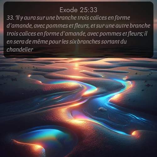 Segond Exode  ; image nature: image avec le verset biblique :Il y aura sur une branche trois calices en forme d&#039;amande, avec pommes et fleurs, et sur une autre branche trois calices en forme d&#039;amande, avec pommes et fleurs; il en sera de même pour les six branches sortant du chandelier. ;  ; 25:33