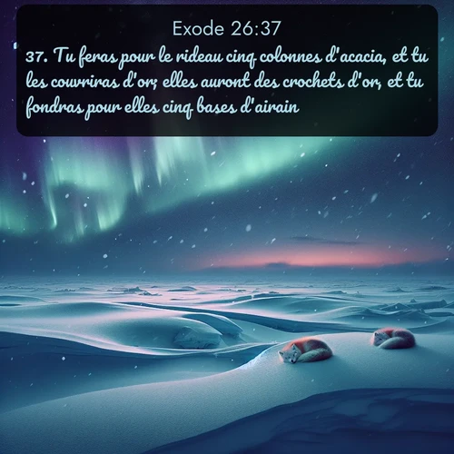 Segond Exode  ; image nature: image avec le verset biblique :Tu feras pour le rideau cinq colonnes d&#039;acacia, et tu les couvriras d&#039;or; elles auront des crochets d&#039;or, et tu fondras pour elles cinq bases d&#039;airain. ;  ; 26:37