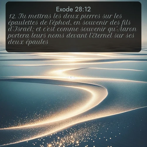 Segond Exode  ; image nature: image avec le verset biblique :Tu mettras les deux pierres sur les épaulettes de l&#039;éphod, en souvenir des fils d&#039;Israël; et c&#039;est comme souvenir qu&#039;Aaron portera leurs noms devant l&#039;Eternel sur ses deux épaules. ;  ; 28:12