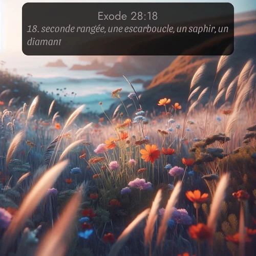 Segond Exode  ; image nature: image avec le verset biblique :seconde rangée, une escarboucle, un saphir, un diamant; ;  ; 28:18