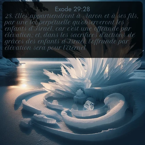 Segond Exode  ; image nature: image avec le verset biblique :Elles appartiendront à Aaron et à ses fils, par une loi perpétuelle qu&#039;observeront les enfants d&#039;Israël, car c&#039;est une offrande par élévation; et, dans les sacrifices d&#039;actions de grâces des enfants d&#039;Israël, l&#039;offrande par élévation sera pour l&#039;Eternel. ;  ; 29:28