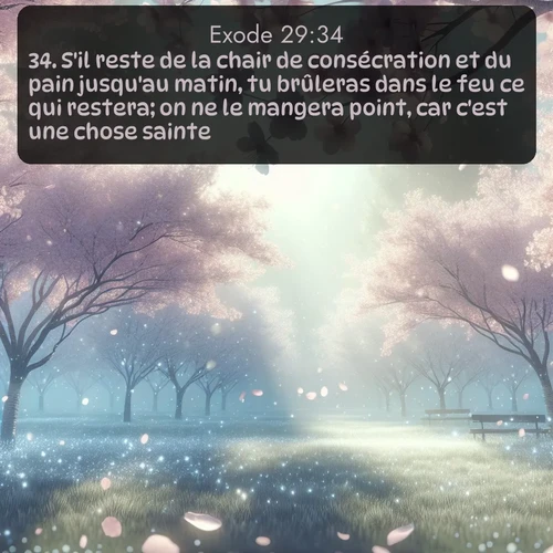 Segond Exode  ; image nature: image avec le verset biblique :S&#039;il reste de la chair de consécration et du pain jusqu&#039;au matin, tu brûleras dans le feu ce qui restera; on ne le mangera point, car c&#039;est une chose sainte. ;  ; 29:34