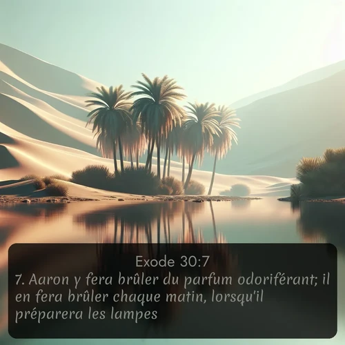 Segond Exode  ; image nature: image avec le verset biblique :Aaron y fera brûler du parfum odoriférant; il en fera brûler chaque matin, lorsqu&#039;il préparera les lampes; ;  ; 30:7