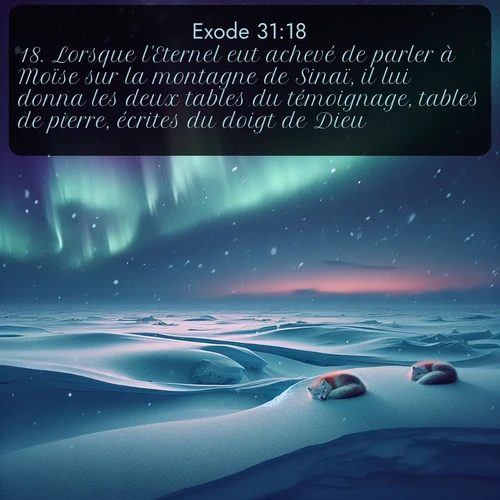 Segond Exode  ; image nature: image avec le verset biblique :Lorsque l&#039;Eternel eut achevé de parler à Moïse sur la montagne de Sinaï, il lui donna les deux tables du témoignage, tables de pierre, écrites du doigt de Dieu. ;  ; 31:18