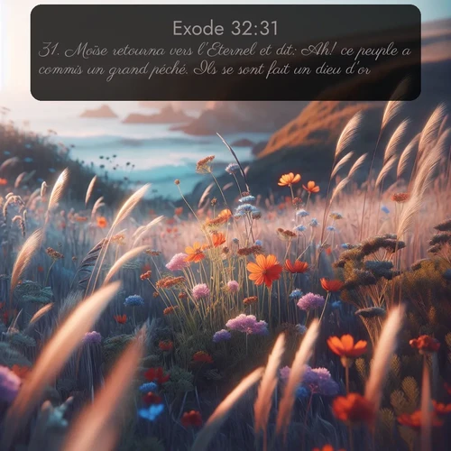 Segond Exode  ; image nature: image avec le verset biblique :Moïse retourna vers l&#039;Eternel et dit: Ah! ce peuple a commis un grand péché. Ils se sont fait un dieu d&#039;or. ;  ; 32:31