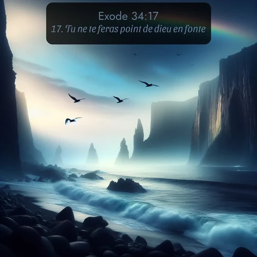 Segond Exode  ; image nature: image avec le verset biblique :Tu ne te feras point de dieu en fonte. ;  ; 34:17
