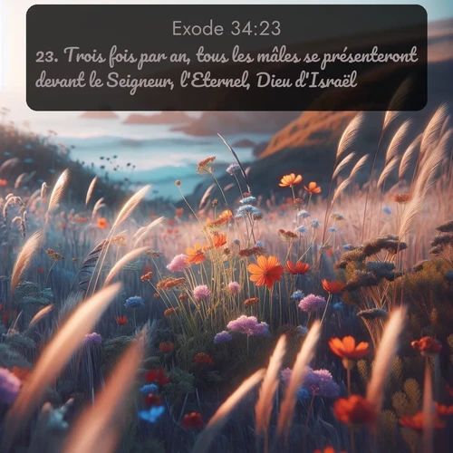 Segond Exode  ; image nature: image avec le verset biblique :Trois fois par an, tous les mâles se présenteront devant le Seigneur, l&#039;Eternel, Dieu d&#039;Israël. ;  ; 34:23