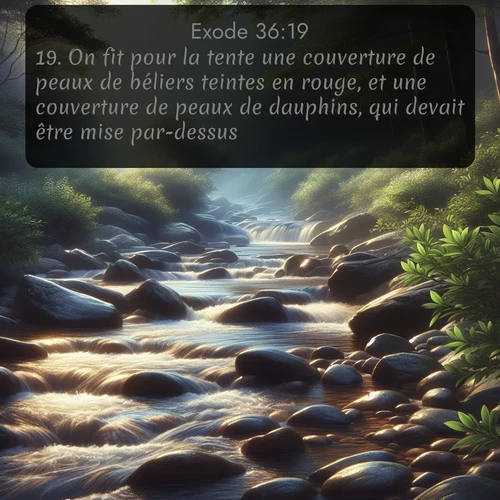 Segond Exode  ; image nature: image avec le verset biblique :On fit pour la tente une couverture de peaux de béliers teintes en rouge, et une couverture de peaux de dauphins, qui devait être mise par-dessus. ;  ; 36:19