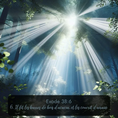 Segond Exode  ; image nature: image avec le verset biblique :Il fit les barres de bois d&#039;acacia, et les couvrit d&#039;airain. ;  ; 38:6