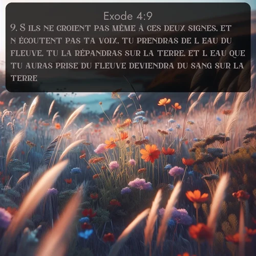 Segond Exode  ; image nature: image avec le verset biblique :S&#039;ils ne croient pas même à ces deux signes, et n&#039;écoutent pas ta voix, tu prendras de l&#039;eau du fleuve, tu la répandras sur la terre, et l&#039;eau que tu auras prise du fleuve deviendra du sang sur la terre. ;  ; 4:9