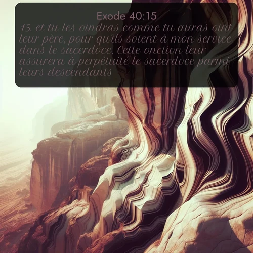 Segond Exode  ; image nature: image avec le verset biblique :et tu les oindras comme tu auras oint leur père, pour qu&#039;ils soient à mon service dans le sacerdoce. Cette onction leur assurera à perpétuité le sacerdoce parmi leurs descendants. ;  ; 40:15