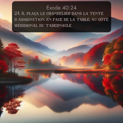 Segond Exode  ; image nature: image avec le verset biblique :Il plaça le chandelier dans la tente d&#039;assignation, en face de la table, au côté méridional du tabernacle; ;  ; 40:24