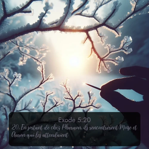 Segond Exode  ; image nature: image avec le verset biblique :En sortant de chez Pharaon, ils rencontrèrent Moïse et Aaron qui les attendaient. ;  ; 5:20